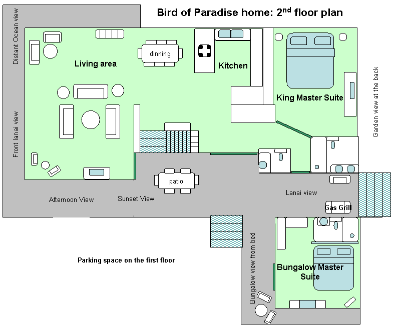Floor Plan of the Bird of Paradise Poipu Kauai Vacation Rental House in Poipu Resort, Poipu Kauai Hawaii