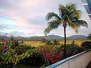 View from the Bird ofParadise's lanai during the sunset.  We Love this view so much that is why we cut part of the picture to make the Bird of Paradise Poipu Kauai Vacation Rental Home's logo