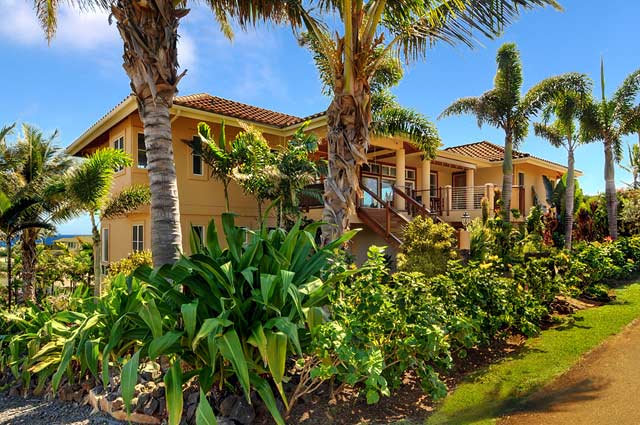 Beautiful front yard before entering this kauai vacation rental poipu house