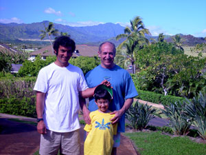 Erdogan, Deniz and Bora in front of the Bird of Paradise Poipu Kauai Vacation Rental home in Poipu Kai Resort, Poipu Beach, Kauai, Hawaii