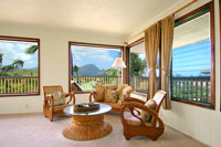 Rattan teak corner at Poipu vacation rental