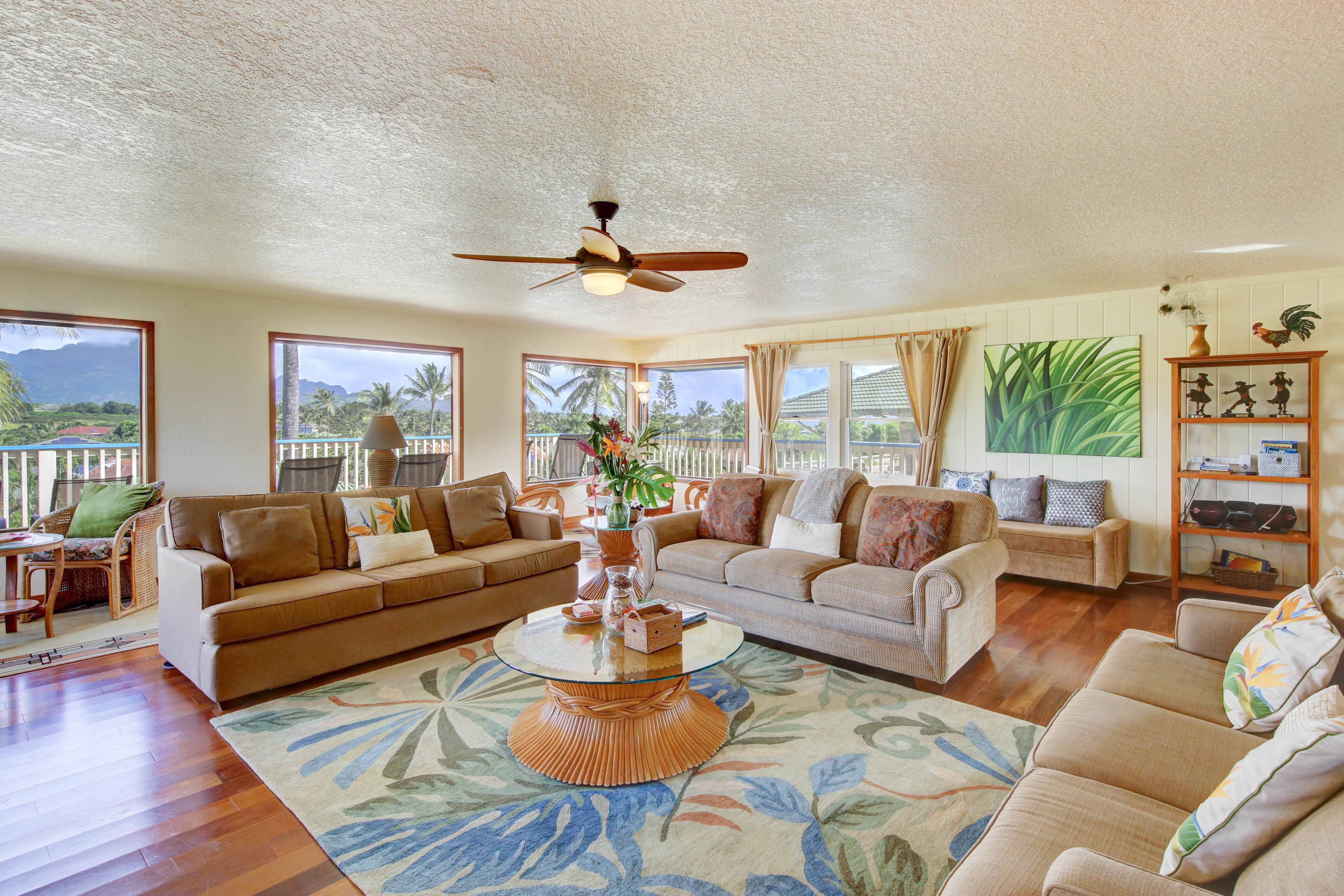 Spacious living room at Poipu rental home